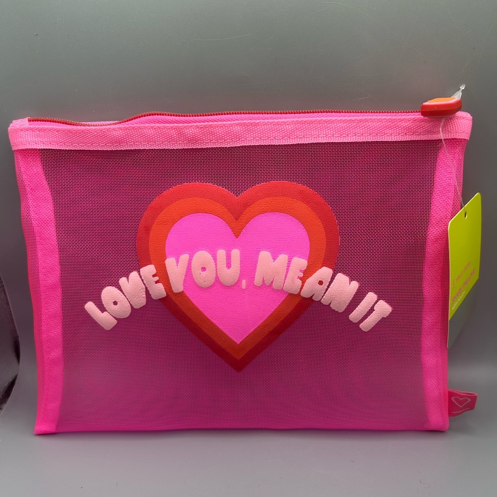 Hello Crush Target LOVE YOU, MEAN IT Mesh Cosmetic Bag With XOXO Zipper NEW